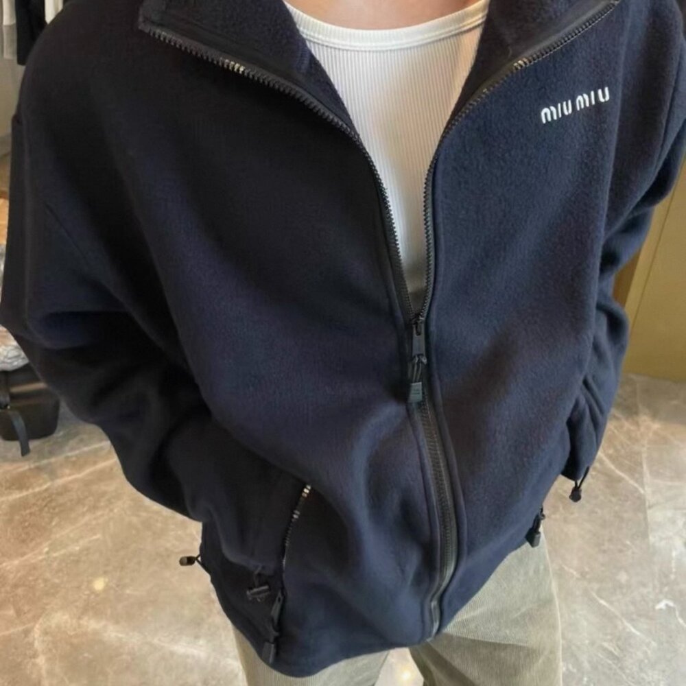 MIUMIU FW25 Valentine's Day Collection Solid Color Fleece Hooded Zip-Up Sweatshi